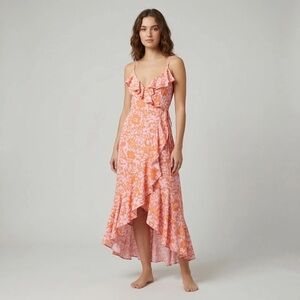 Mink Pink Dress Marli Midi Wrap Floral Pink Yellow White Waterfall Strappy NWT*